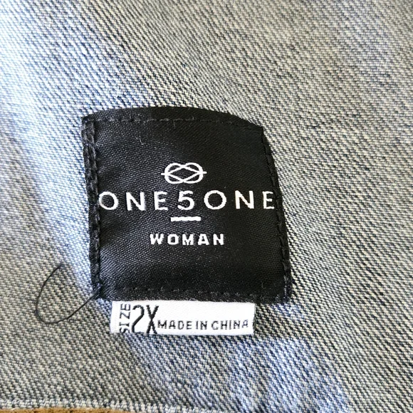 New One 5 One Distressed Denim Trucker Jacket Medium Wash 2X Plus - Picture 9 of 11